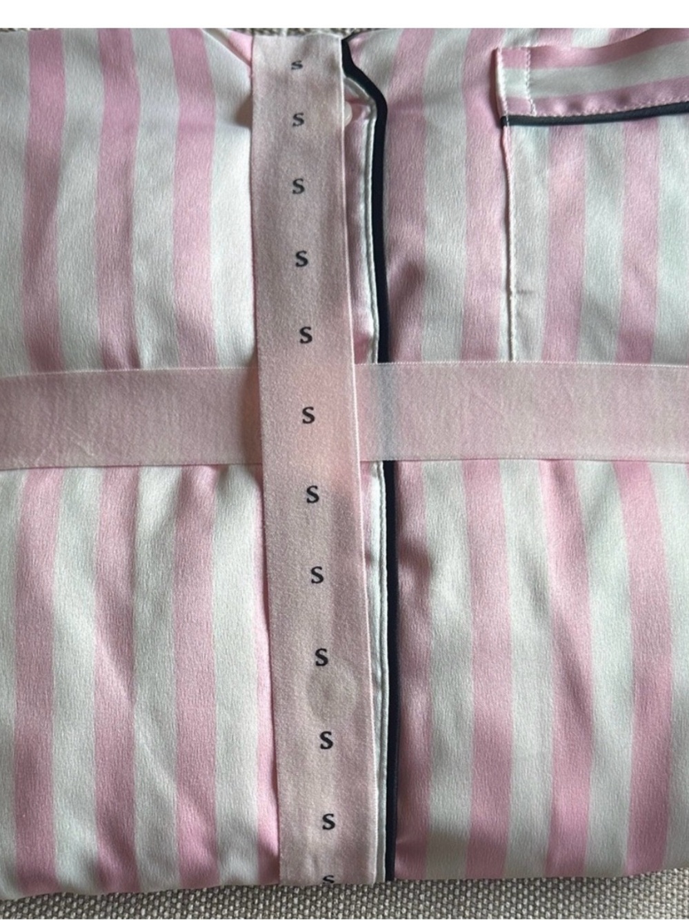 Victoria's Secret Pink and White Striped Satin Pajama Set - Picture 2 of 2